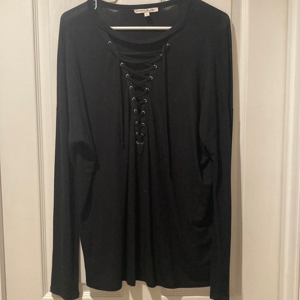 Express black long sleeve criss cross top size large